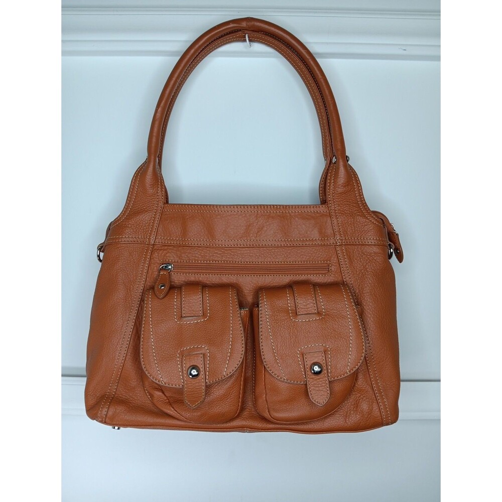 Barr+Barr New York Double Strap Shoulder Bag Chestnut Leather Zip Top Pockets